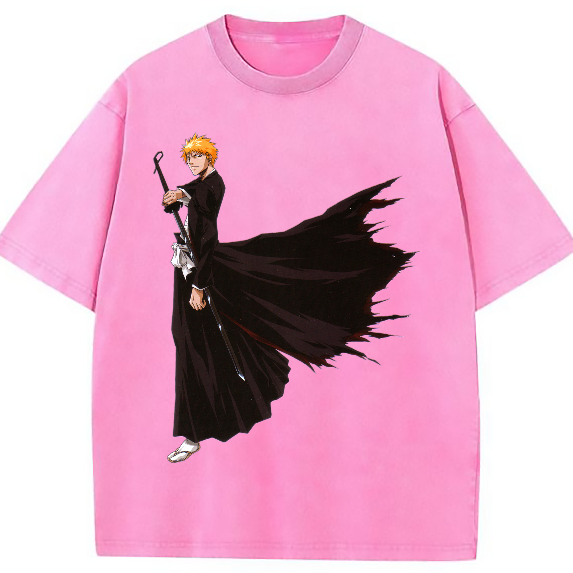 （画像用） ブリーチ 黒崎一護（くろさき いちご）BLEACH Kurosaki Ichigo 綿100% ヴィンテージ風 半袖Tシャツ（フロントプリント）